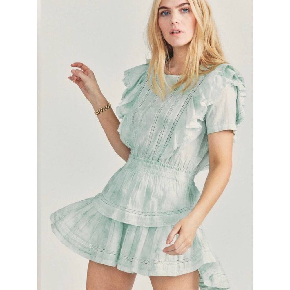 LoveShackFancy L light green Natasha Ruffle Mini Dress